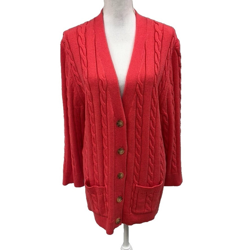 The Great Cable Knit Cardigan Sweater Jumper Womens 2 Coral Pink Career Preppy